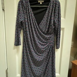 41 Hawthorn Blue and White Ruched Wrap Dress